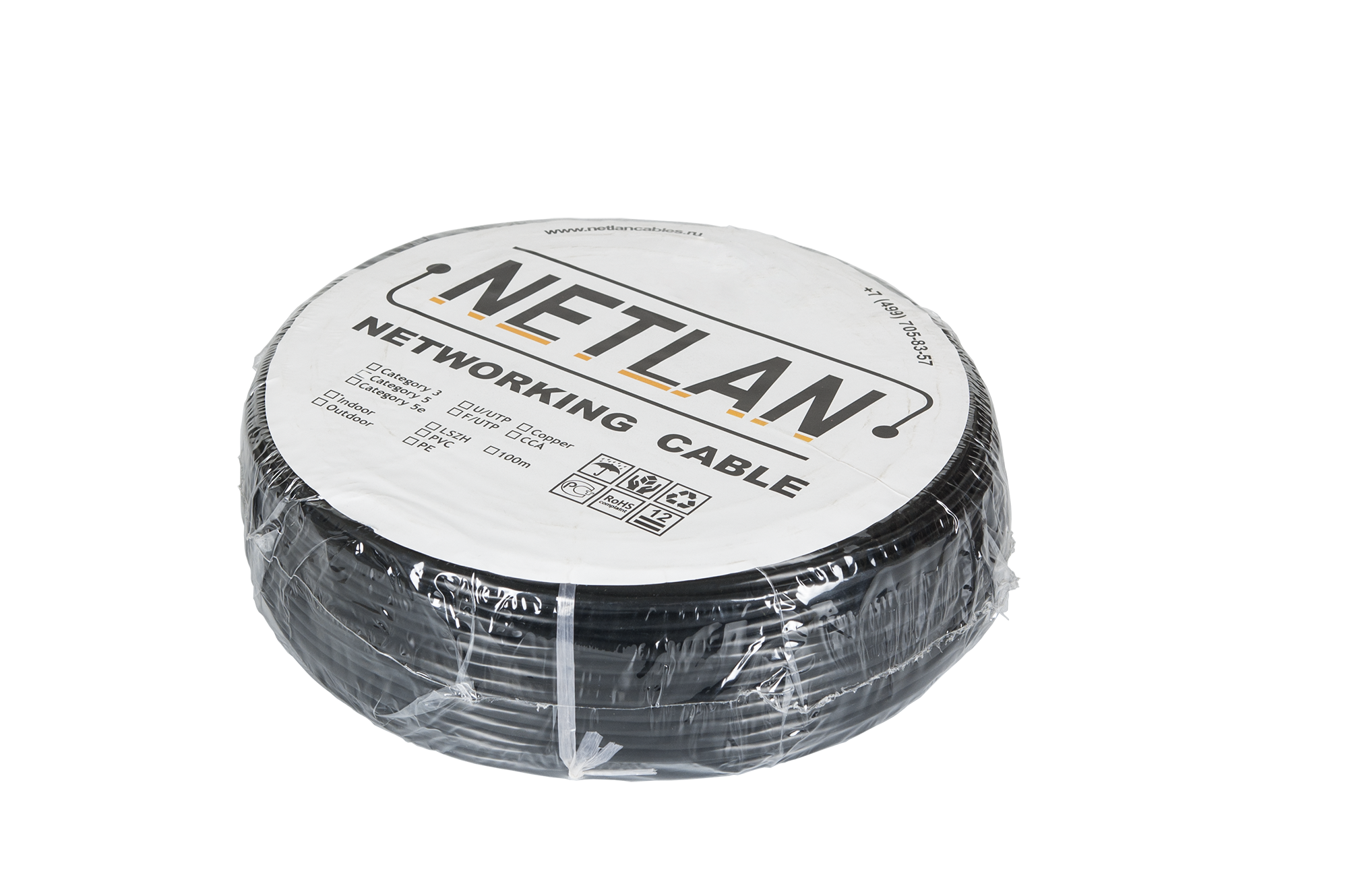 Кабель витая пара Netlan F/UTP 4 пары, Кат.5е, медный, внешний, PE, черный, 100м